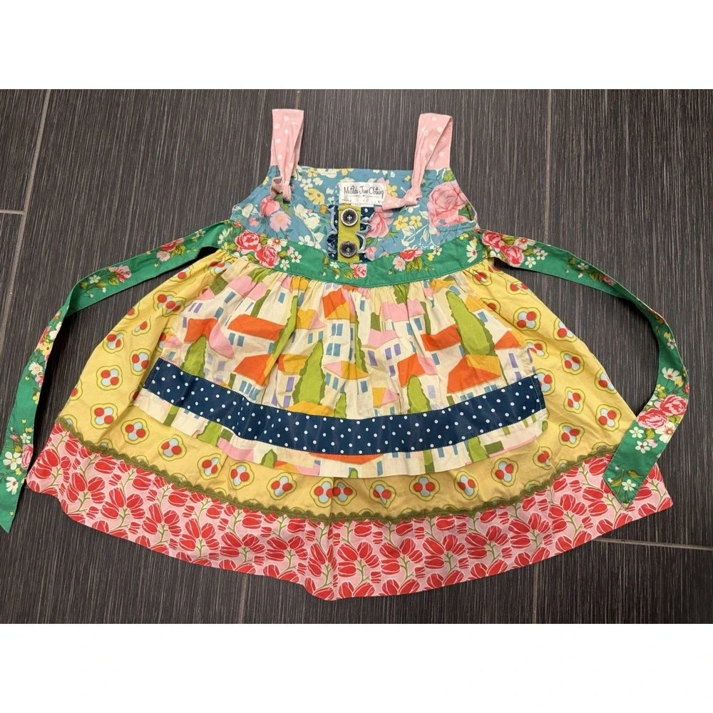 Matilda Jane Perry Inn Knot Apron Dress Size 2 Cottage Patchwork Belted Straps